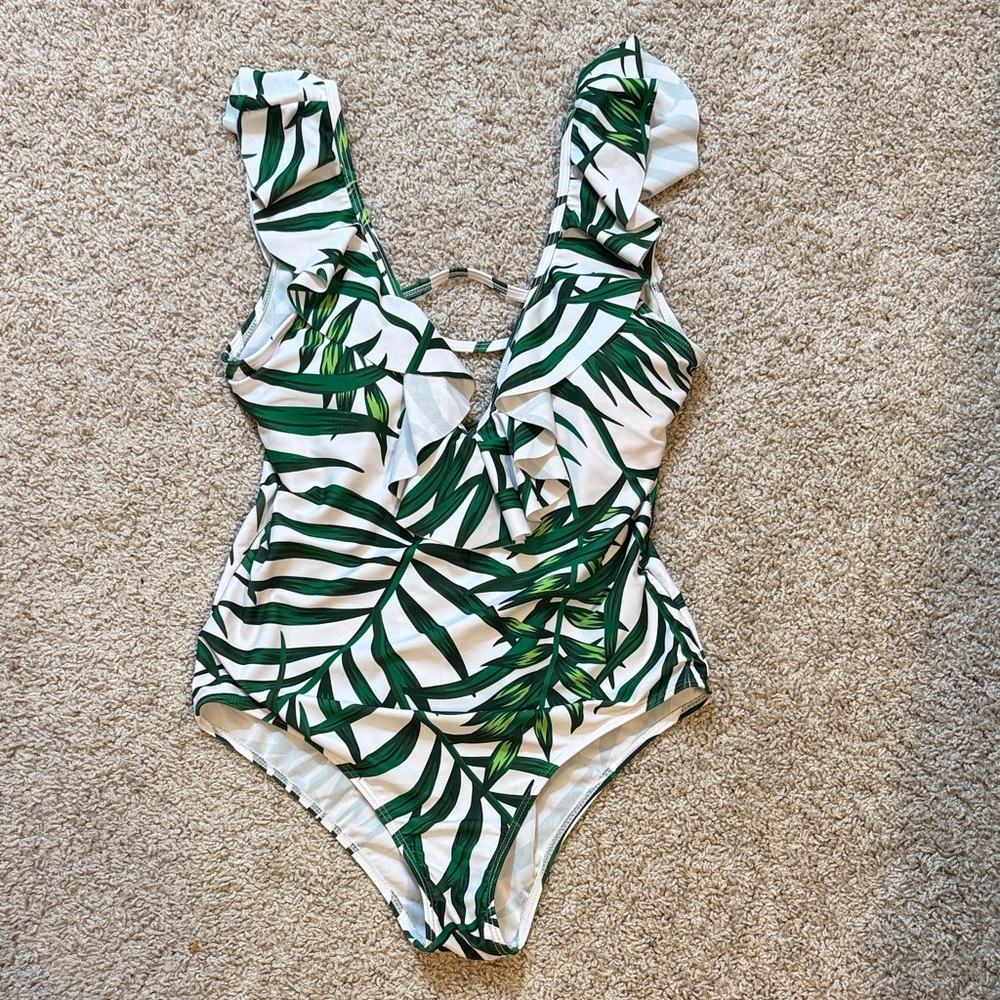 PatPat Tropical Leaf Print One Piece Swimsuit